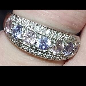 925 Sterling Silver Ring with Pink/Purple Gemstones/CZ Sz 12/13